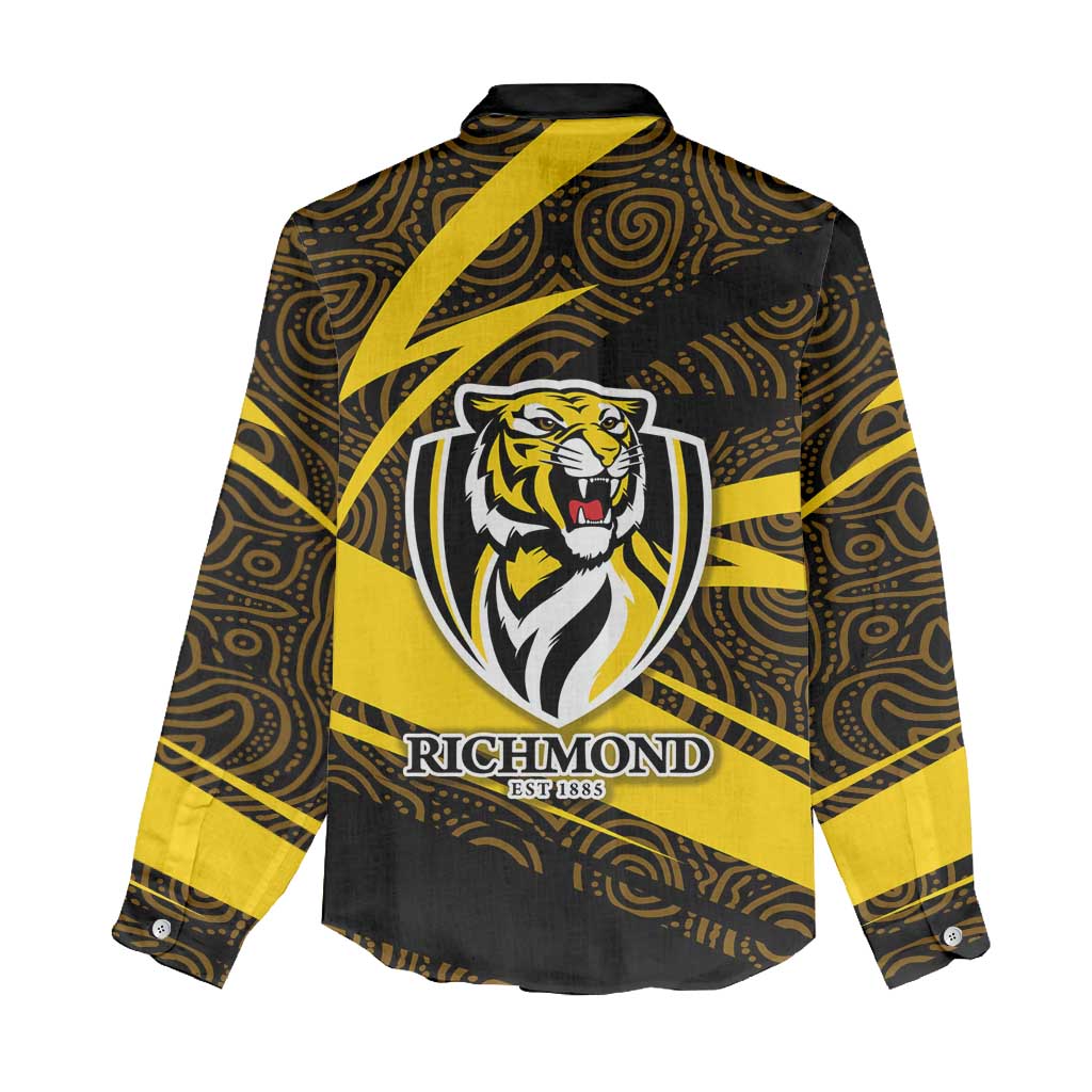 Richmond Tigers Australian Football Women Casual Shirt Powerful Tiger Mascot With Indigenous Pattern Art