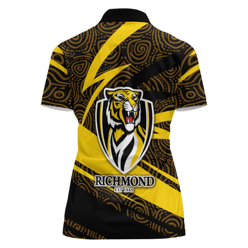 Richmond Tigers Australian Football Women Polo Shirt Powerful Tiger Mascot With Indigenous Pattern Art