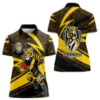 Richmond Tigers Australian Football Women Polo Shirt Powerful Tiger Mascot With Indigenous Pattern Art