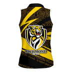Richmond Tigers Australian Football Women Sleeveless Polo Shirt Powerful Tiger Mascot With Indigenous Pattern Art