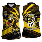 Richmond Tigers Australian Football Women Sleeveless Polo Shirt Powerful Tiger Mascot With Indigenous Pattern Art