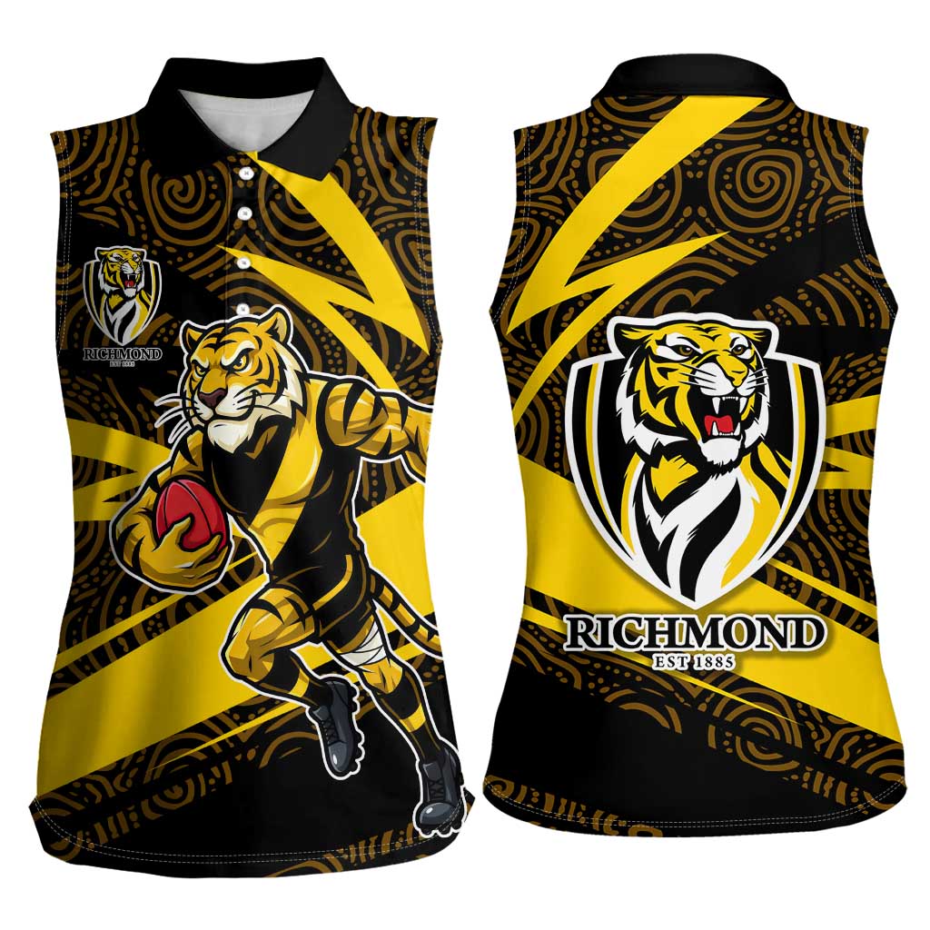 Richmond Tigers Australian Football Women Sleeveless Polo Shirt Powerful Tiger Mascot With Indigenous Pattern Art