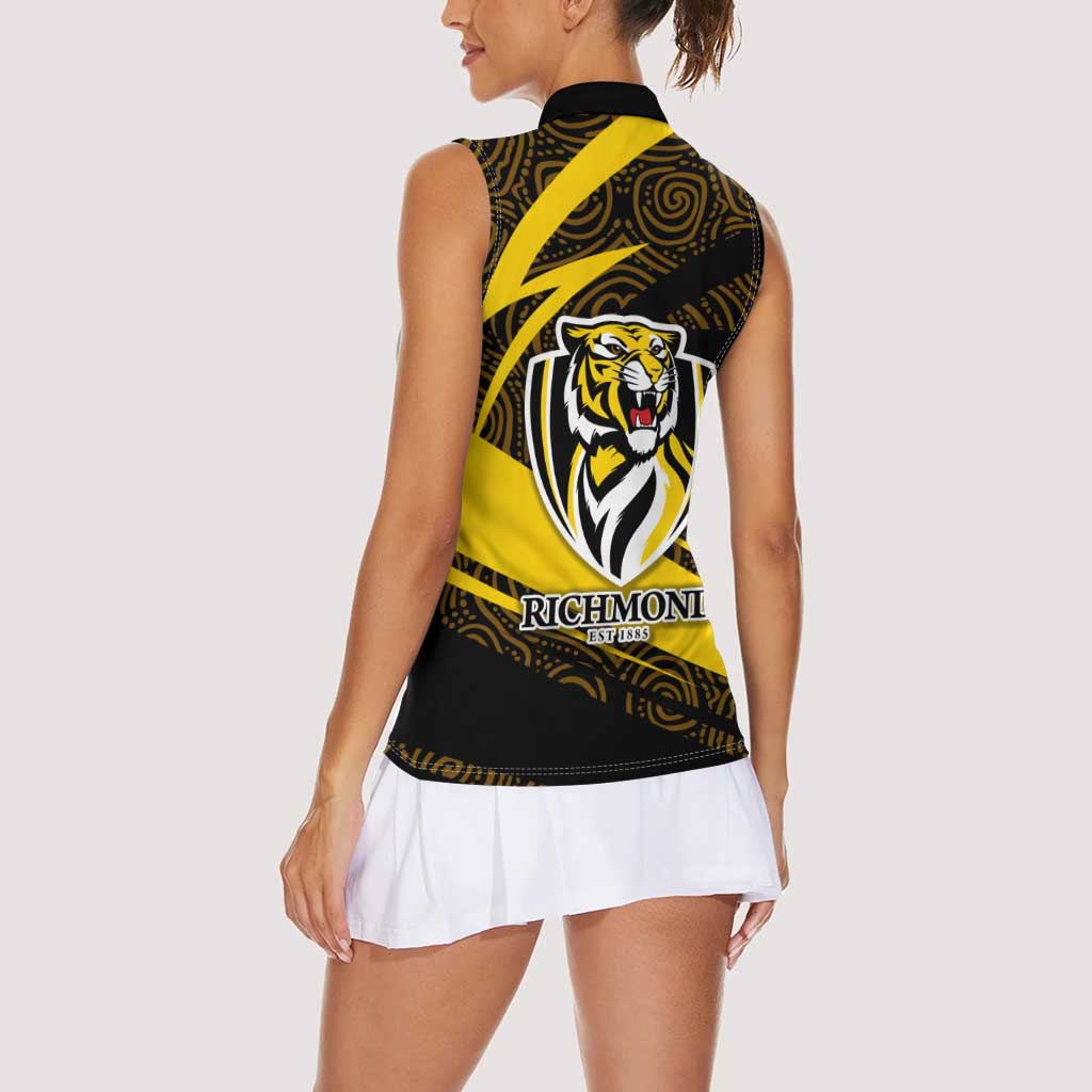Richmond Tigers Australian Football Women Sleeveless Polo Shirt Powerful Tiger Mascot With Indigenous Pattern Art