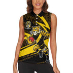 Richmond Tigers Australian Football Women Sleeveless Polo Shirt Powerful Tiger Mascot With Indigenous Pattern Art