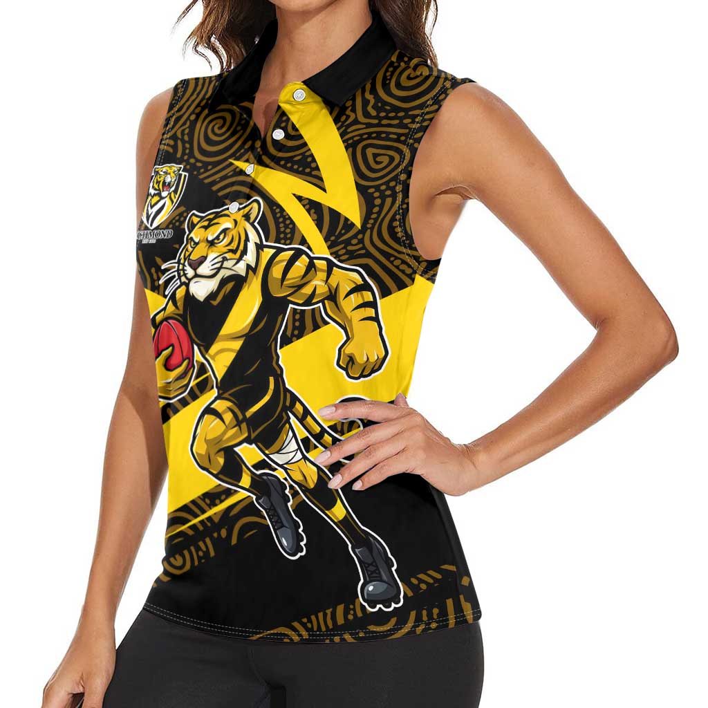 Richmond Tigers Australian Football Women Sleeveless Polo Shirt Powerful Tiger Mascot With Indigenous Pattern Art