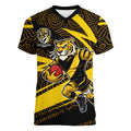 Richmond Tigers Australian Football Women V-Neck T-Shirt Powerful Tiger Mascot With Indigenous Pattern Art