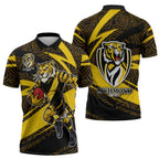 Richmond Tigers Australian Football Zipper Polo Shirt Powerful Tiger Mascot With Indigenous Pattern Art
