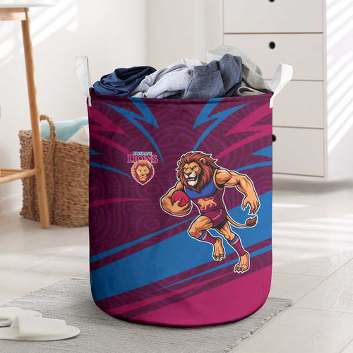 Brisbane Lions Australian Football Laundry Basket Regal Lion Mascot With Indigenous Pattern Art