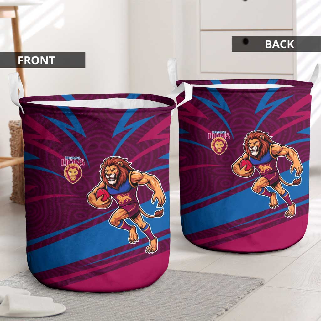 Brisbane Lions Australian Football Laundry Basket Regal Lion Mascot With Indigenous Pattern Art