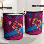 Brisbane Lions Australian Football Laundry Basket Regal Lion Mascot With Indigenous Pattern Art