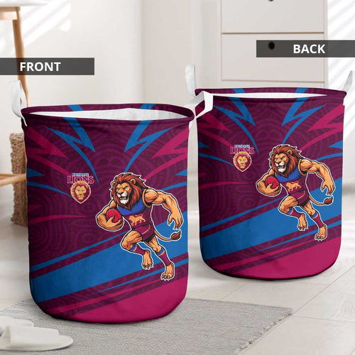 Brisbane Lions Australian Football Laundry Basket Regal Lion Mascot With Indigenous Pattern Art