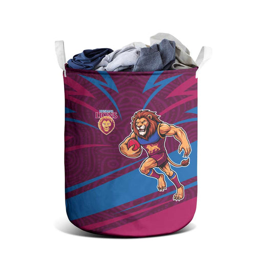 Brisbane Lions Australian Football Laundry Basket Regal Lion Mascot With Indigenous Pattern Art