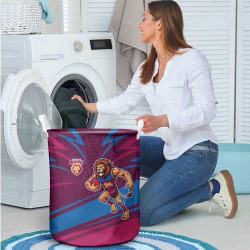 Brisbane Lions Australian Football Laundry Basket Regal Lion Mascot With Indigenous Pattern Art