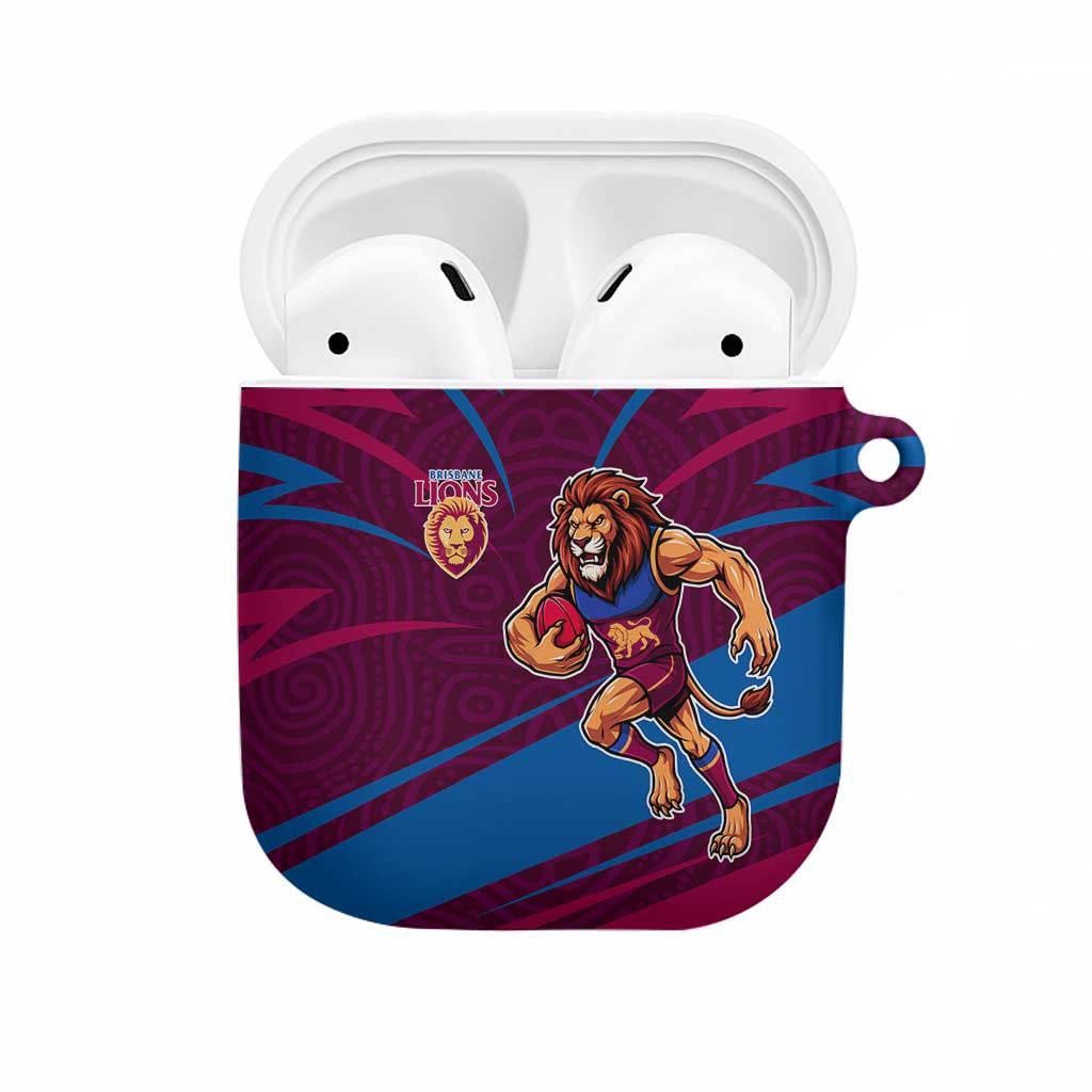 Brisbane Lions Australian Football AirPods Case Regal Lion Mascot With Indigenous Pattern Art