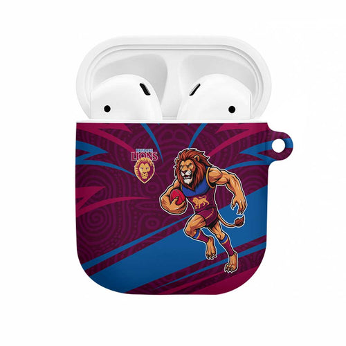 Brisbane Lions Australian Football AirPods Case Regal Lion Mascot With Indigenous Pattern Art