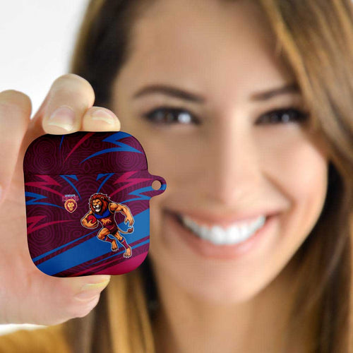 Brisbane Lions Australian Football AirPods Case Regal Lion Mascot With Indigenous Pattern Art
