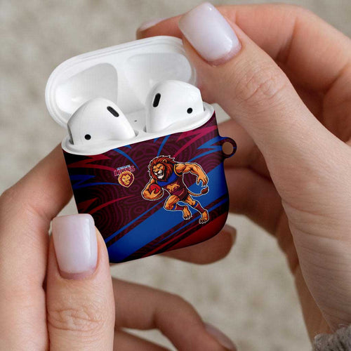 Brisbane Lions Australian Football AirPods Case Regal Lion Mascot With Indigenous Pattern Art
