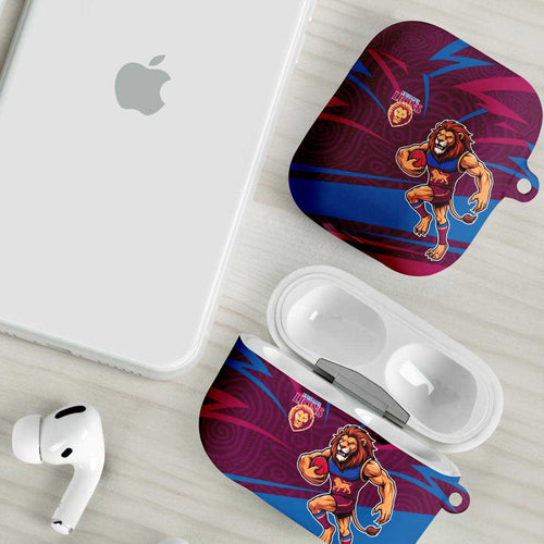 Brisbane Lions Australian Football AirPods Case Regal Lion Mascot With Indigenous Pattern Art