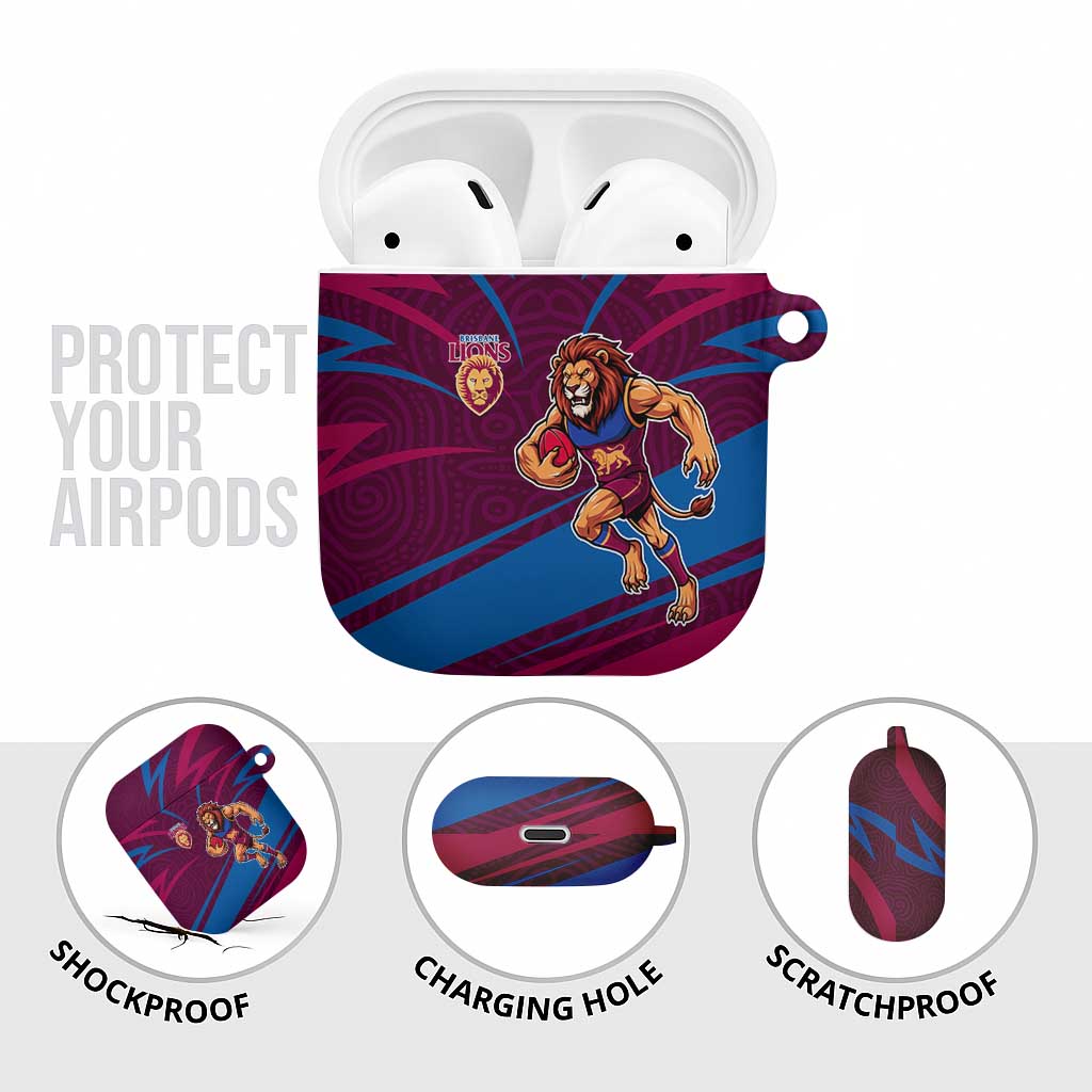 Brisbane Lions Australian Football AirPods Case Regal Lion Mascot With Indigenous Pattern Art