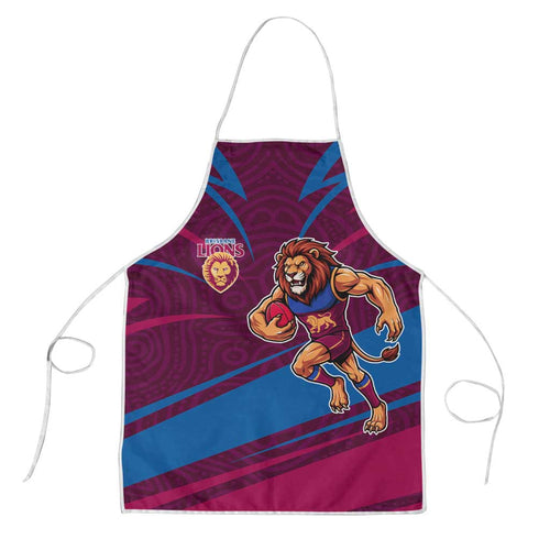 Brisbane Lions Australian Football Apron Regal Lion Mascot With Indigenous Pattern Art