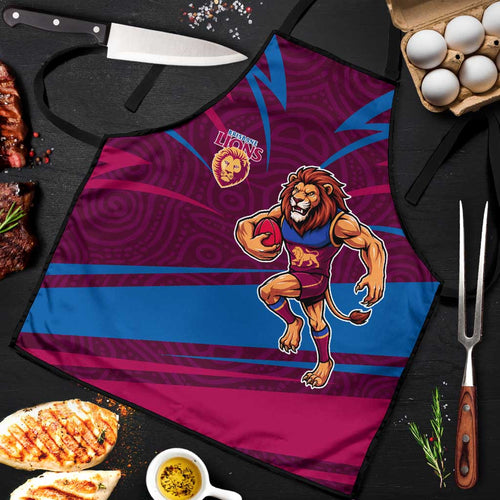 Brisbane Lions Australian Football Apron Regal Lion Mascot With Indigenous Pattern Art