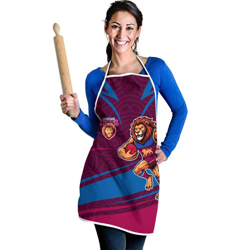Brisbane Lions Australian Football Apron Regal Lion Mascot With Indigenous Pattern Art