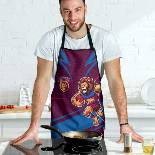 Brisbane Lions Australian Football Apron Regal Lion Mascot With Indigenous Pattern Art