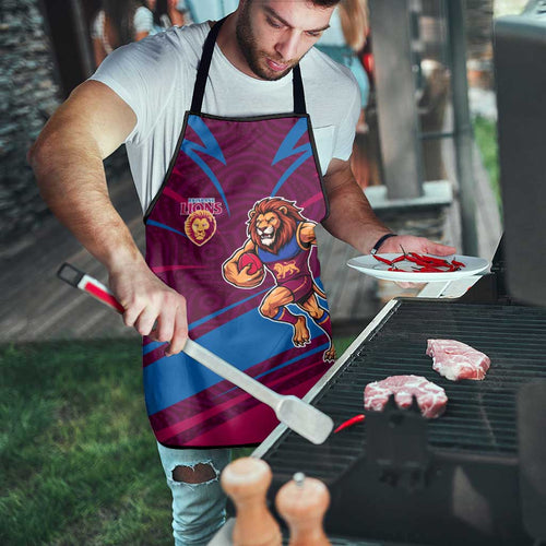 Brisbane Lions Australian Football Apron Regal Lion Mascot With Indigenous Pattern Art