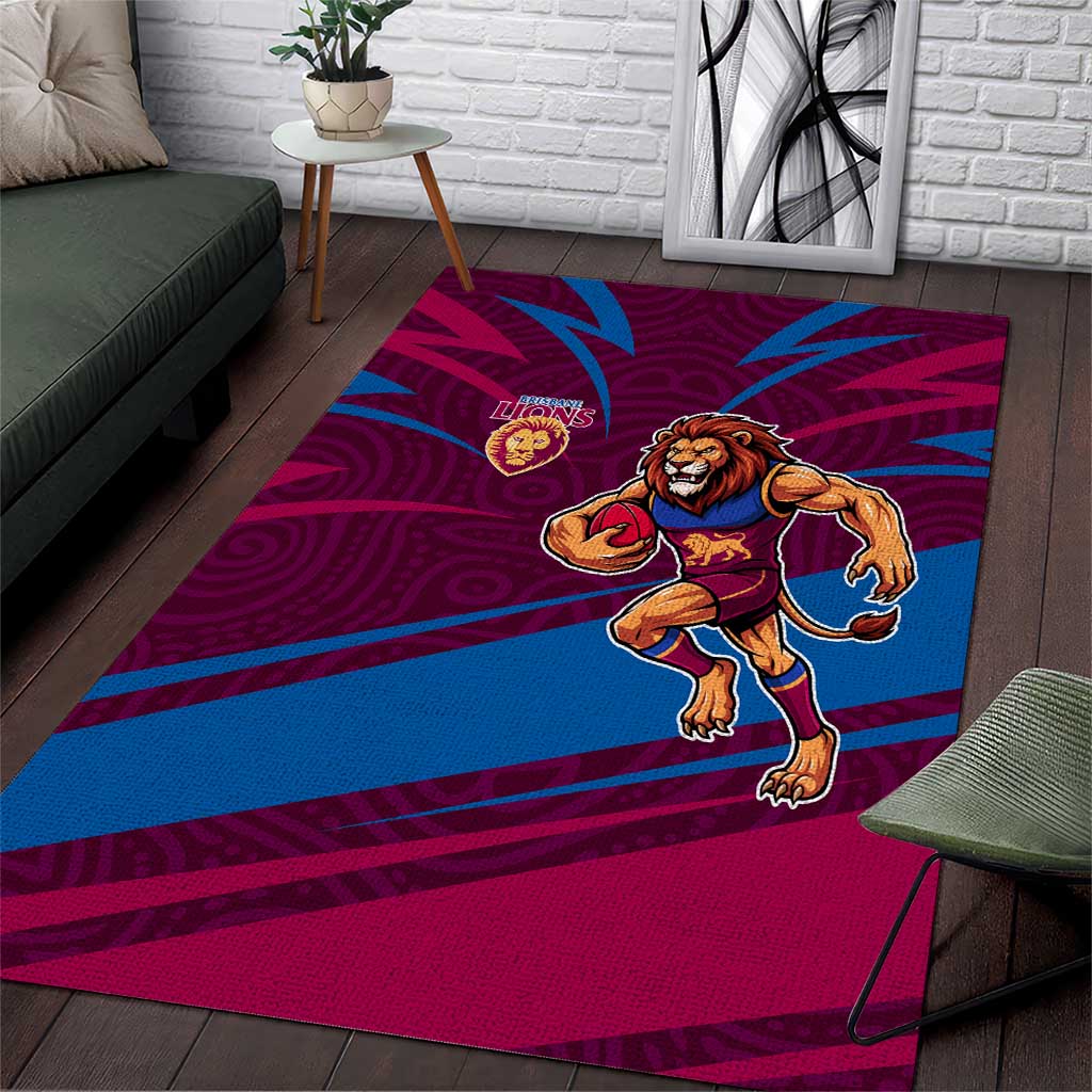 Brisbane Lions Australian Football Area Rug Regal Lion Mascot With Indigenous Pattern Art