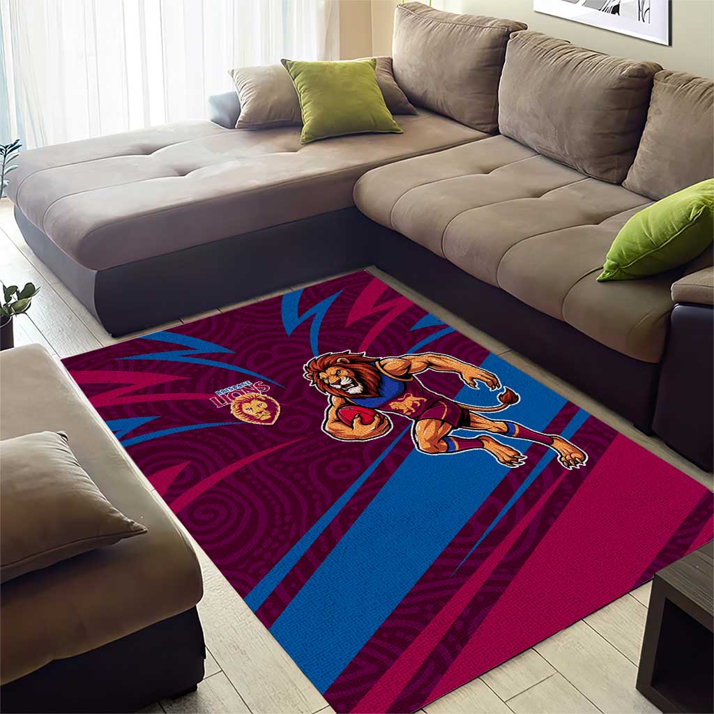 Brisbane Lions Australian Football Area Rug Regal Lion Mascot With Indigenous Pattern Art