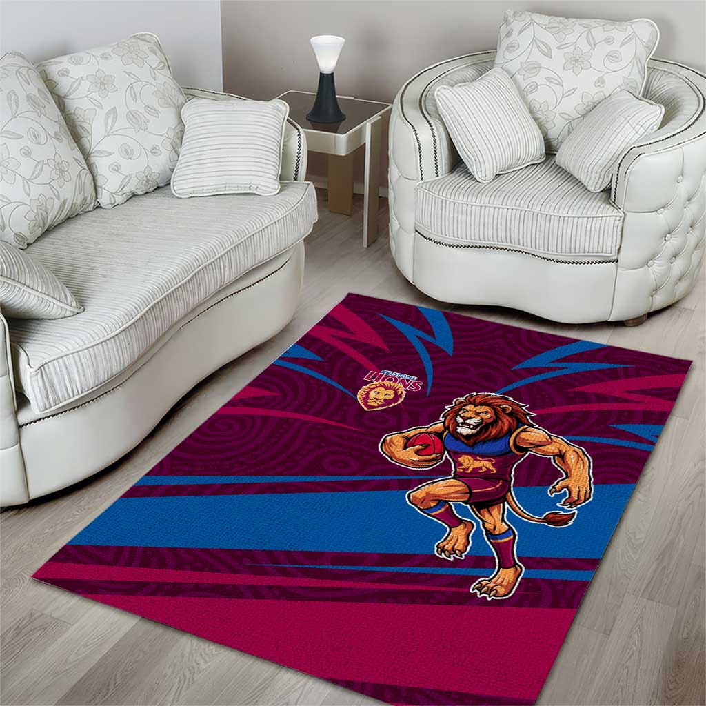 Brisbane Lions Australian Football Area Rug Regal Lion Mascot With Indigenous Pattern Art