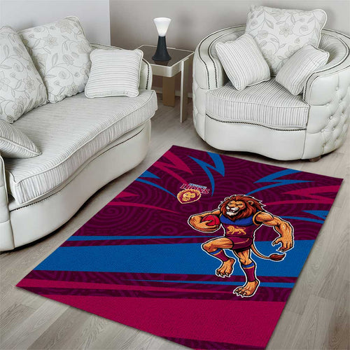 Brisbane Lions Australian Football Area Rug Regal Lion Mascot With Indigenous Pattern Art