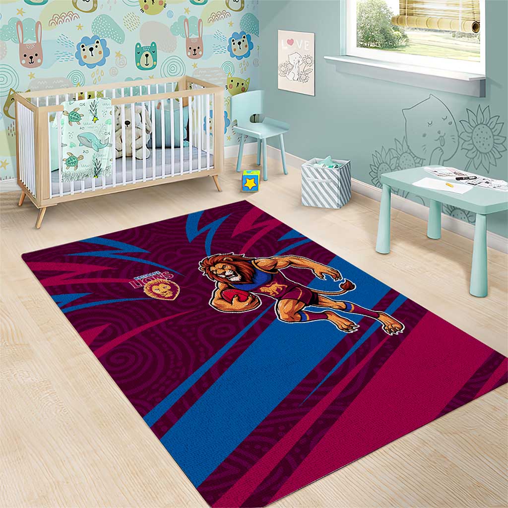 Brisbane Lions Australian Football Area Rug Regal Lion Mascot With Indigenous Pattern Art