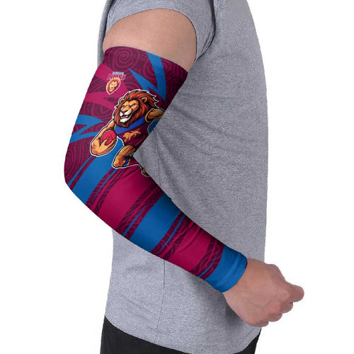 Brisbane Lions Australian Football Arm Sleeves Regal Lion Mascot With Indigenous Pattern Art