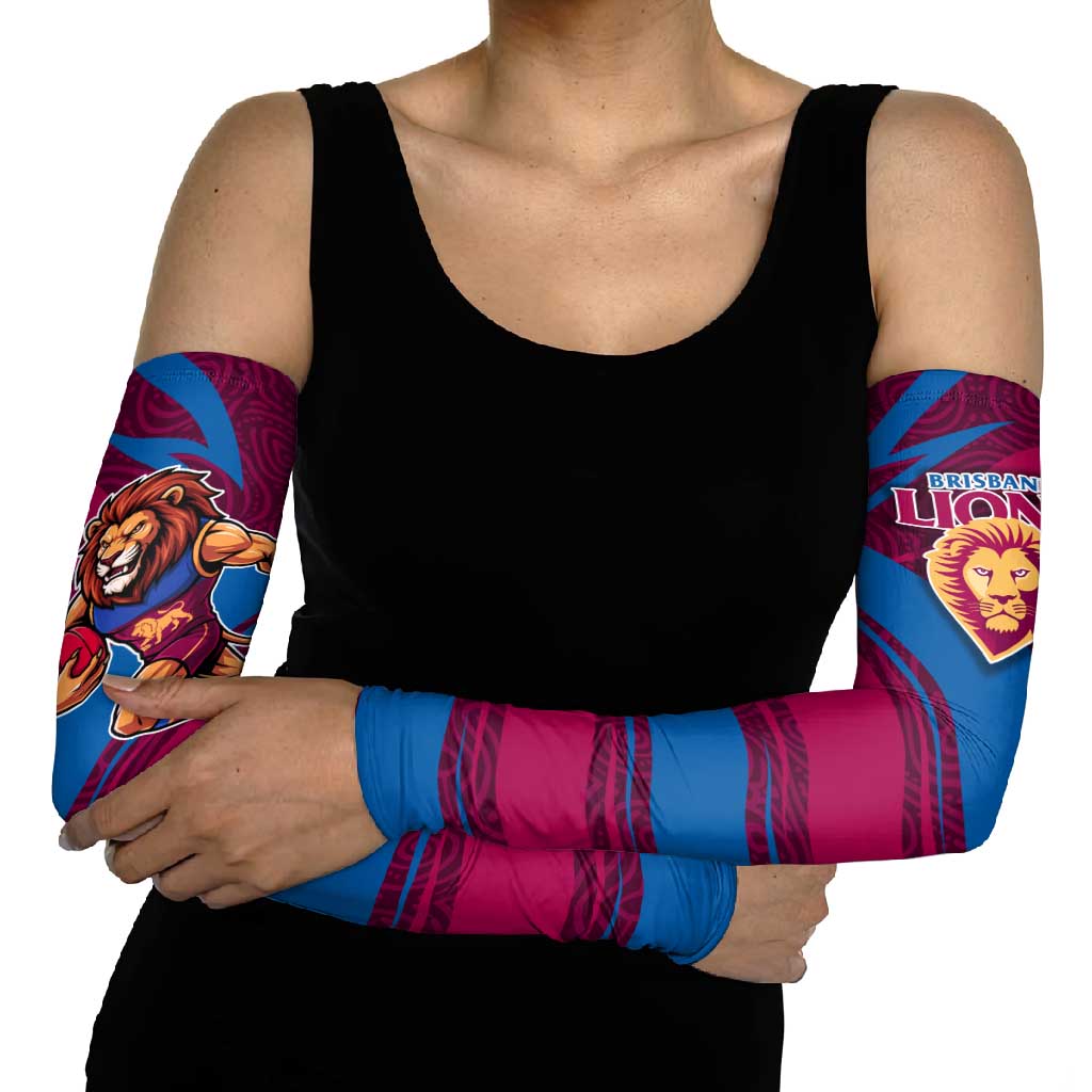 Brisbane Lions Australian Football Arm Sleeves Regal Lion Mascot With Indigenous Pattern Art