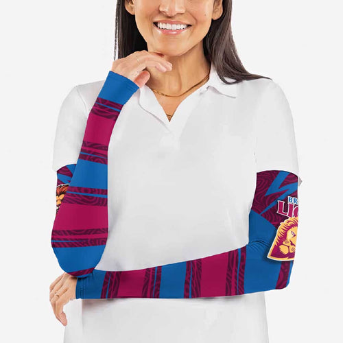 Brisbane Lions Australian Football Arm Sleeves Regal Lion Mascot With Indigenous Pattern Art