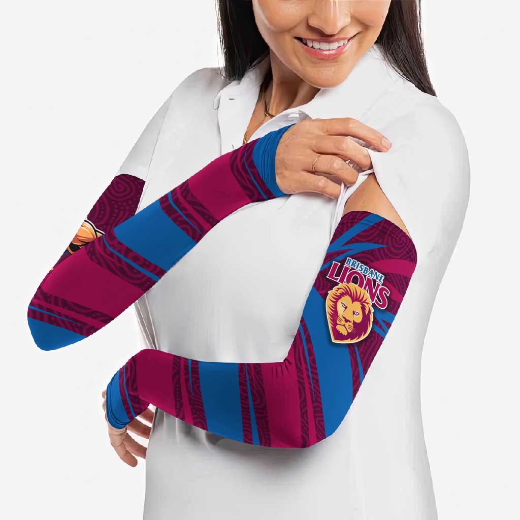 Brisbane Lions Australian Football Arm Sleeves Regal Lion Mascot With Indigenous Pattern Art