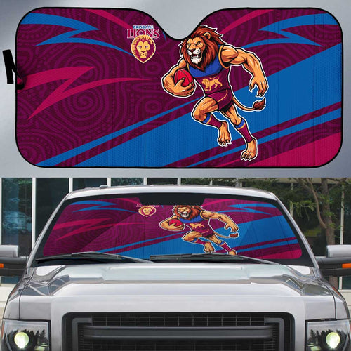Brisbane Lions Australian Football Auto Sun Shade Regal Lion Mascot With Indigenous Pattern Art