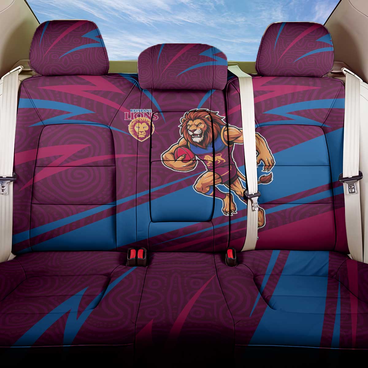 Brisbane Lions Australian Football Back Car Seat Cover Regal Lion Mascot With Indigenous Pattern Art