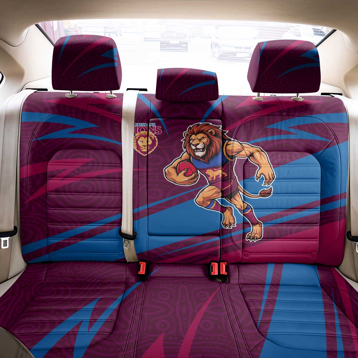 Brisbane Lions Australian Football Back Car Seat Cover Regal Lion Mascot With Indigenous Pattern Art