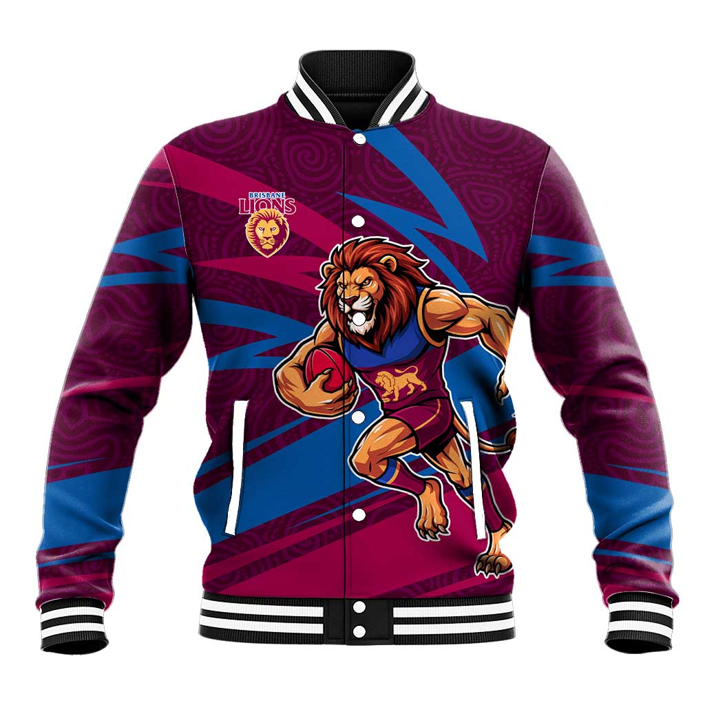 Brisbane Lions Australian Football Baseball Jacket Regal Lion Mascot With Indigenous Pattern Art