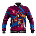 Brisbane Lions Australian Football Baseball Jacket Regal Lion Mascot With Indigenous Pattern Art
