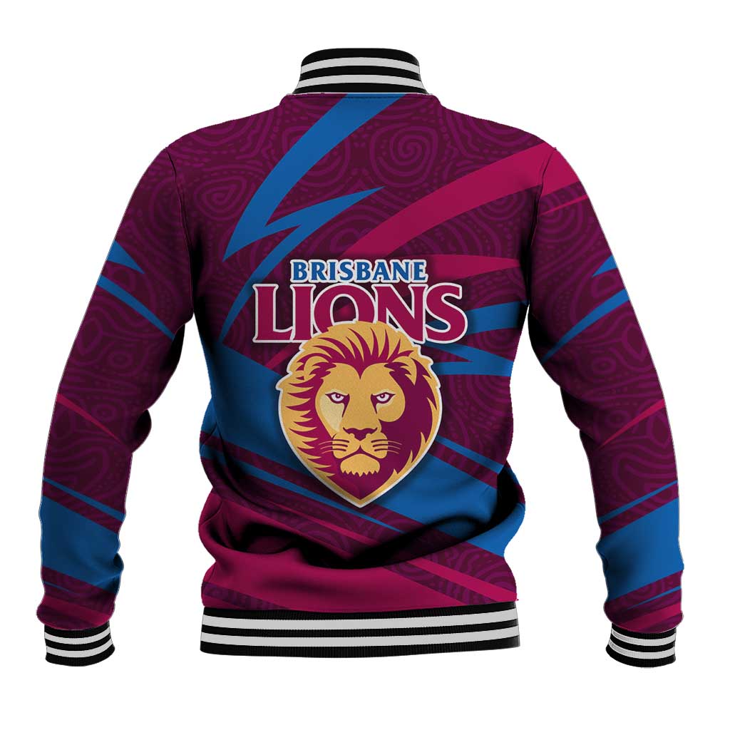 Brisbane Lions Australian Football Baseball Jacket Regal Lion Mascot With Indigenous Pattern Art