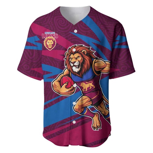 Brisbane Lions Australian Football Baseball Jersey Regal Lion Mascot With Indigenous Pattern Art