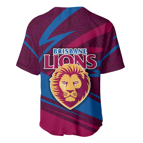 Brisbane Lions Australian Football Baseball Jersey Regal Lion Mascot With Indigenous Pattern Art