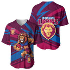 Brisbane Lions Australian Football Baseball Jersey Regal Lion Mascot With Indigenous Pattern Art