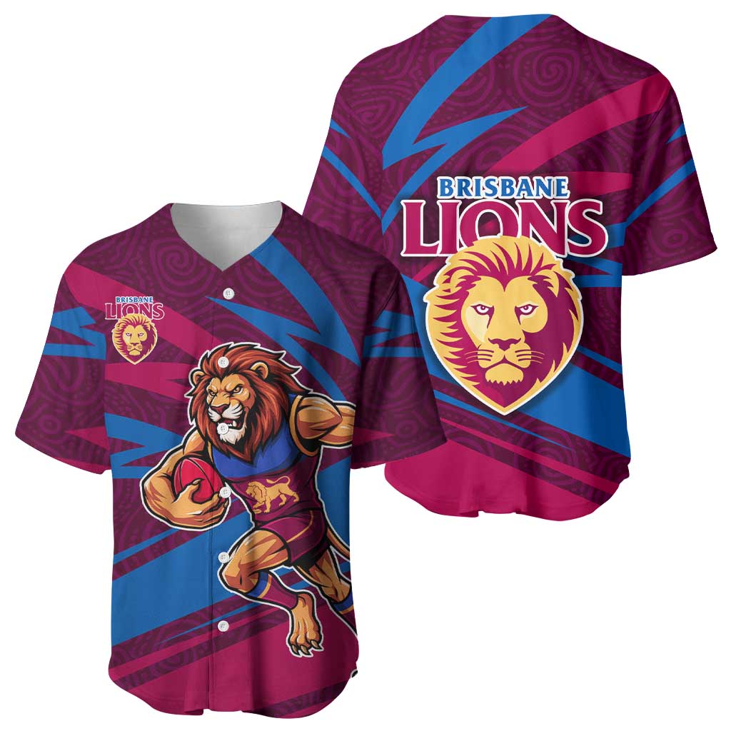 Brisbane Lions Australian Football Baseball Jersey Regal Lion Mascot With Indigenous Pattern Art