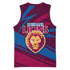 Brisbane Lions Australian Football Basketball Jersey Regal Lion Mascot With Indigenous Pattern Art