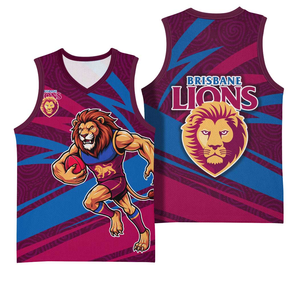 Brisbane Lions Australian Football Basketball Jersey Regal Lion Mascot With Indigenous Pattern Art