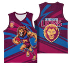 Brisbane Lions Australian Football Basketball Jersey Regal Lion Mascot With Indigenous Pattern Art